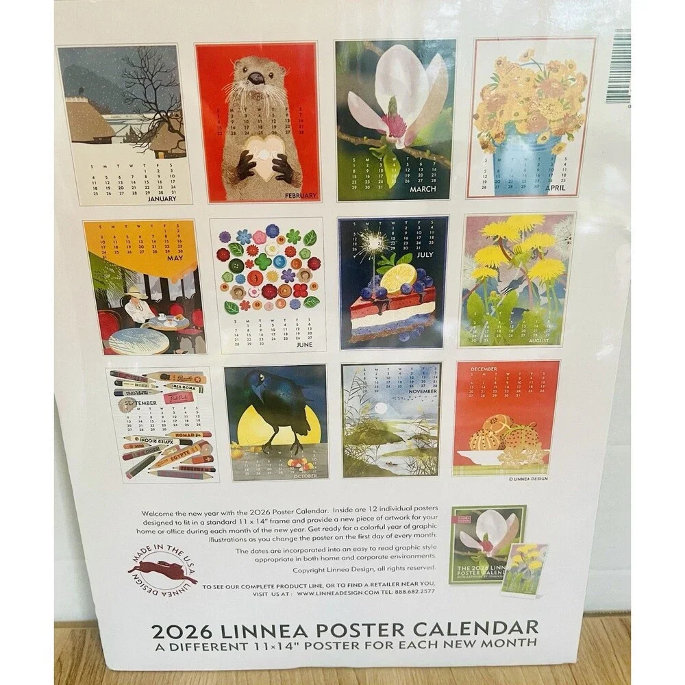 2026 Linnea Design Poster Calendar Collectible Wall Calendar Johanna Riley New